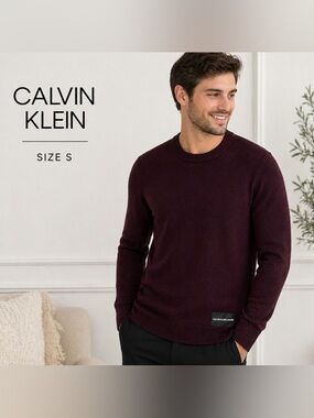 Calvin Klein Jeans Merino Wool Crewneck Sweater Burgundy Size S